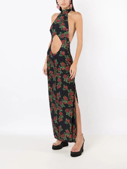Cut-Out Floral-Pattern Maxi Dress
