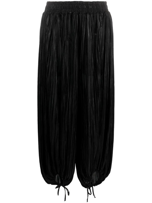 Metallic-Effect Pleated Cropped Trousers