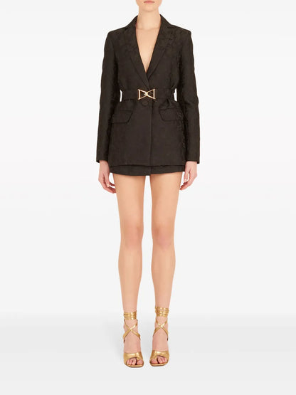 Cuneo Floral-Jacquard Belted Blazer