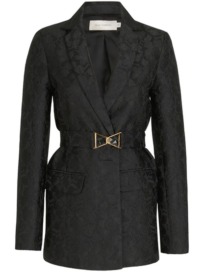 Cuneo Floral-Jacquard Belted Blazer