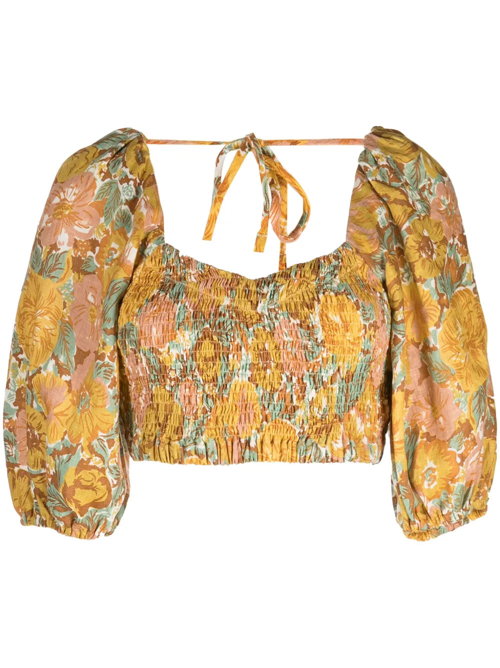 Alejandra Floral-Print Linen Crop Top