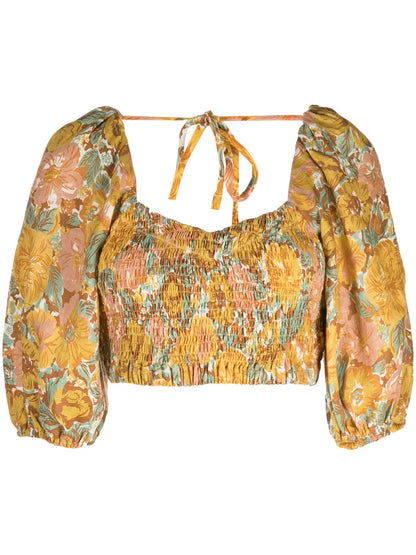 Alejandra Floral-Print Linen Crop Top