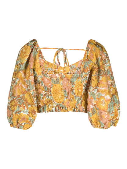Alejandra Floral-Print Linen Crop Top