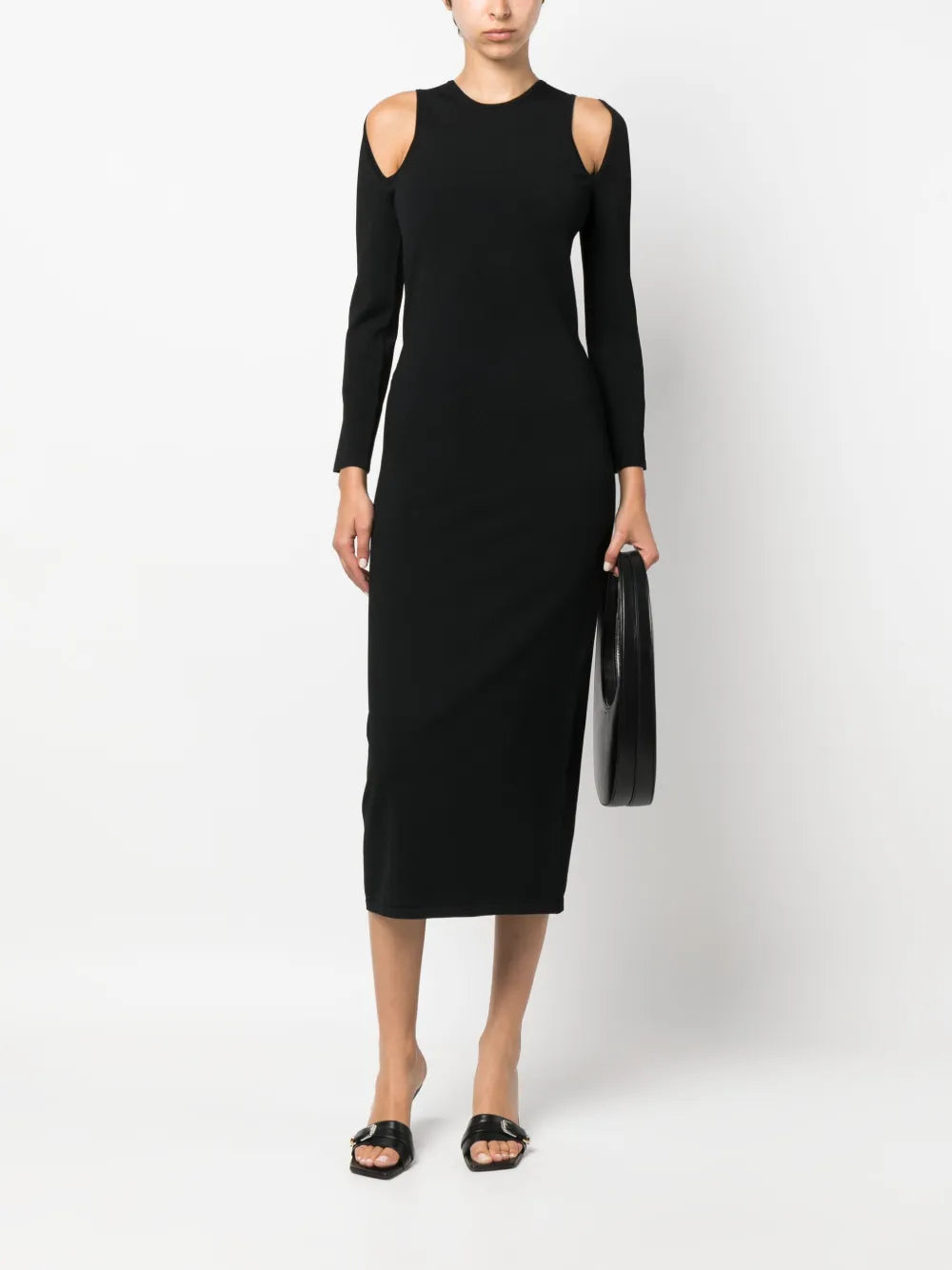 Cut-Out Ribbed-Knit Midi Dress
