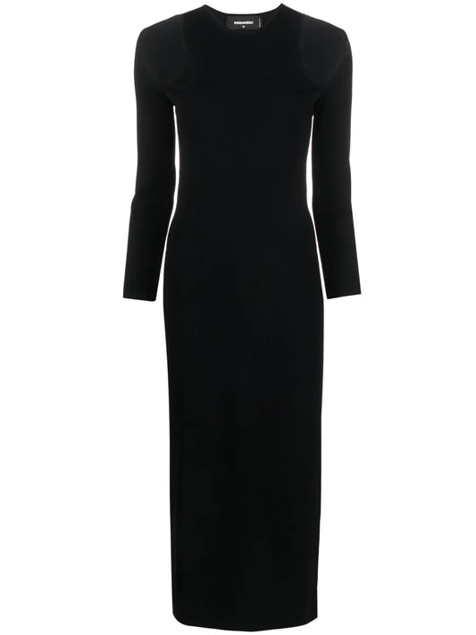 Cut-Out Ribbed-Knit Midi Dress