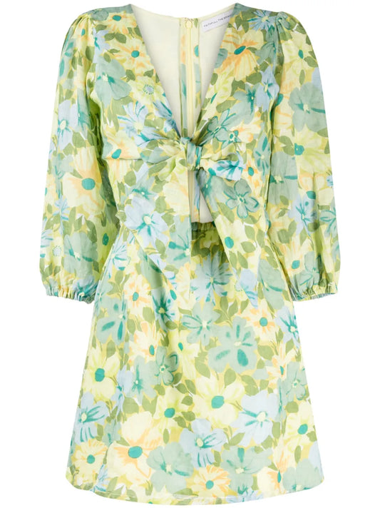 Cintare Floral-Print Linen Minidress