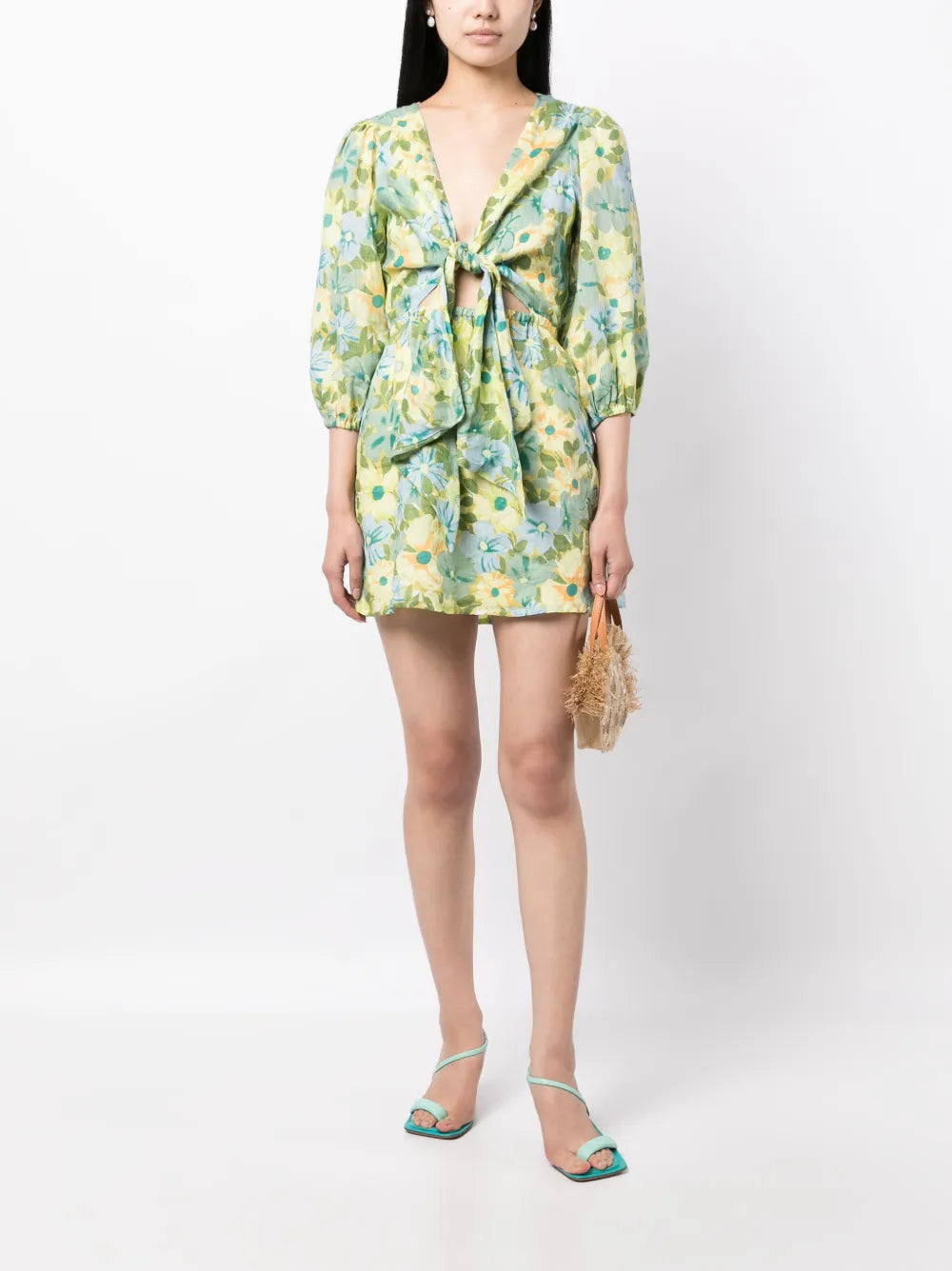 Cintare Floral-Print Linen Minidress