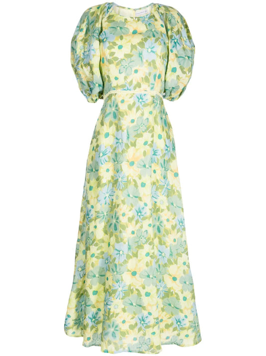 Valerina Floral-Print Linen Maxi Dress
