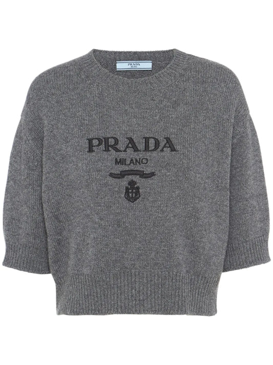 Logo-Intarsia Cropped Wool Jumper