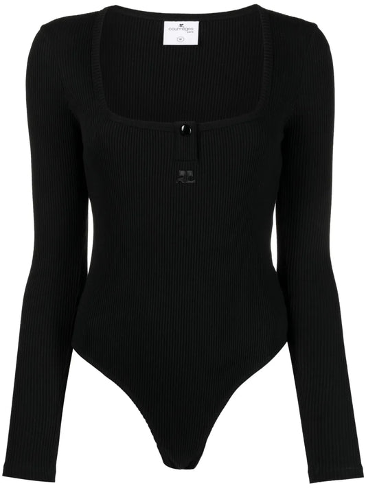 Logo-Embroidered Long-Sleeve Henley Bodysuit
