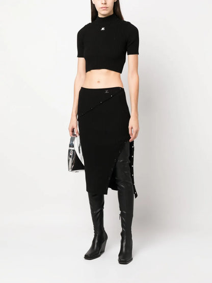 Detachable-Panel High-Waist Skirt