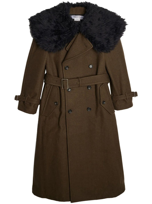 Melton Faux Fur-Collar Coat