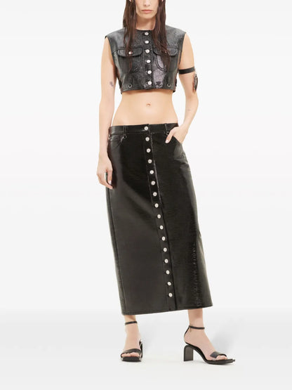 Multiflex Patent-Finish Midi Skirt