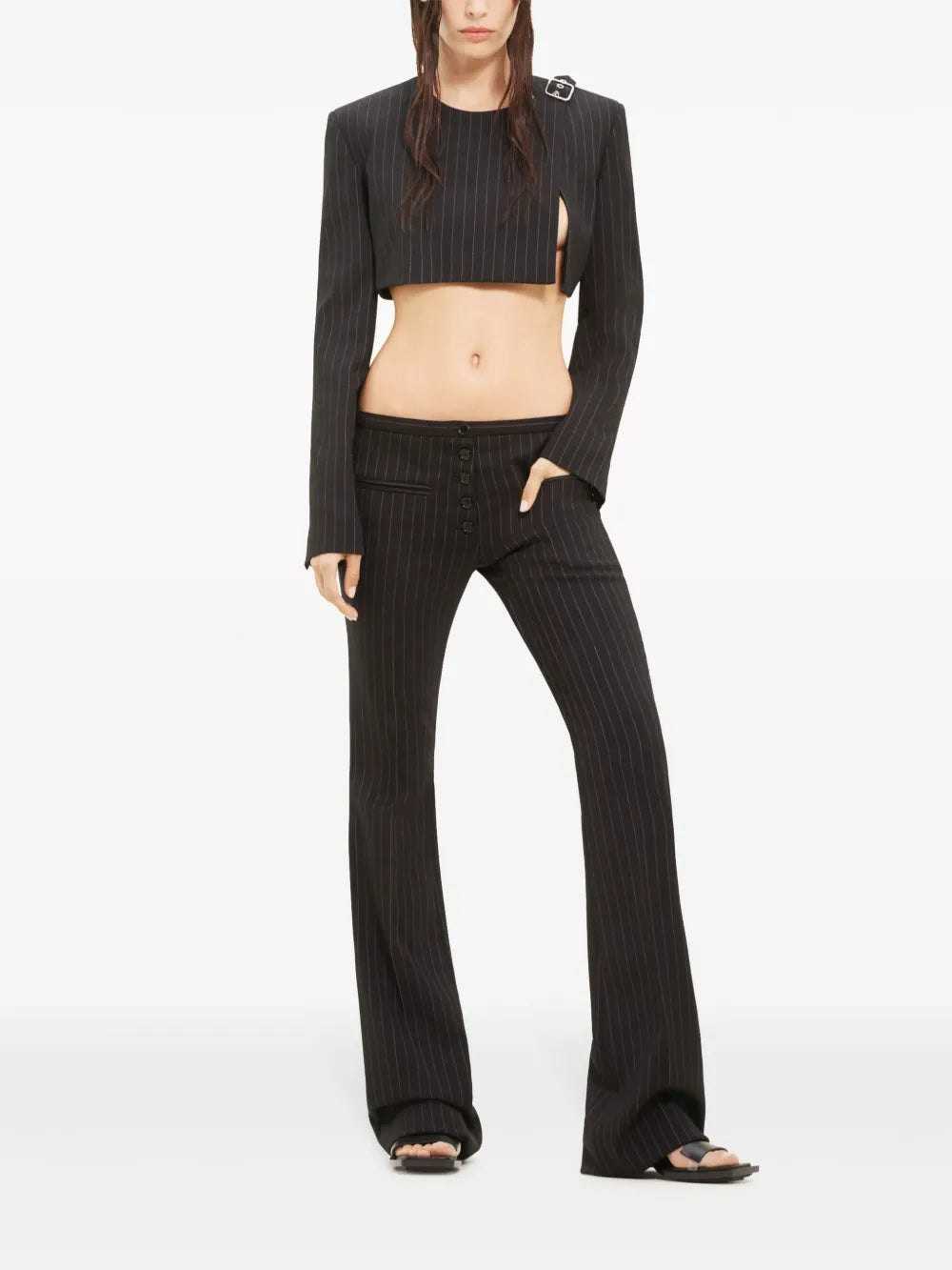 Pinstripe-Pattern Cropped Jacket