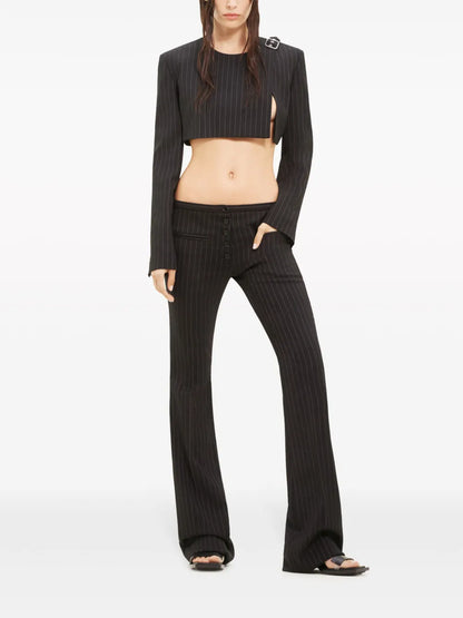Pinstripe-Pattern Cropped Jacket