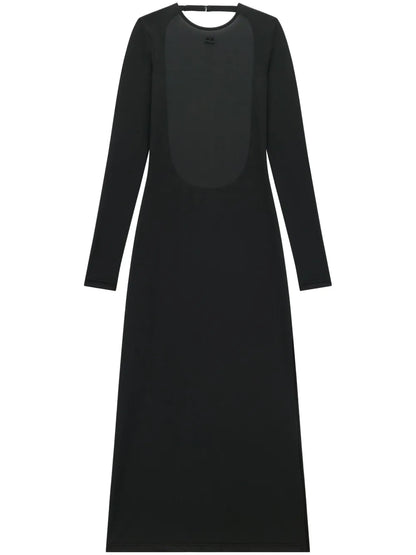 Semi-Sheer Open-Back Midi Dress