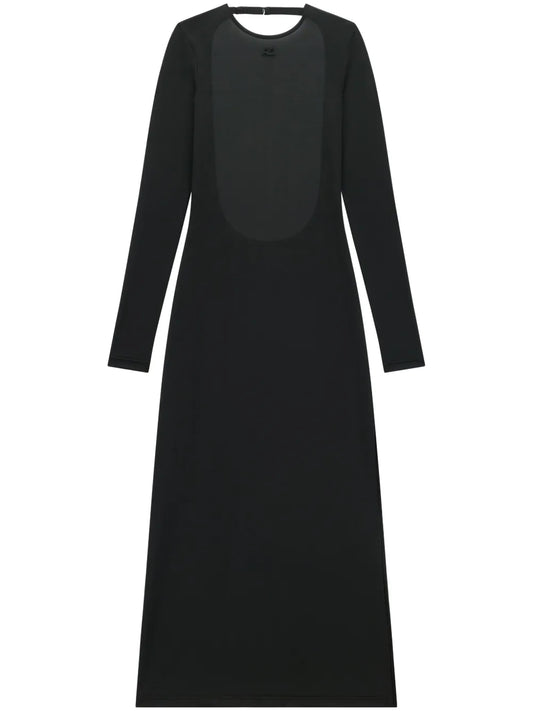 Semi-Sheer Open-Back Midi Dress