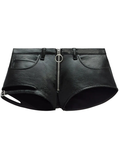 Cut-Out Zip-Up Mini Shorts