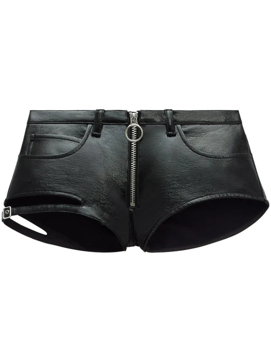 Cut-Out Zip-Up Mini Shorts