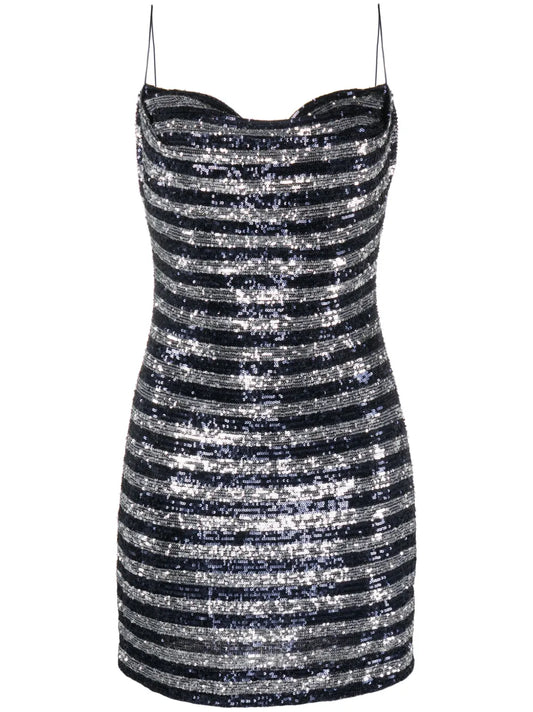 Striped Sequinned-Tulle Minidress