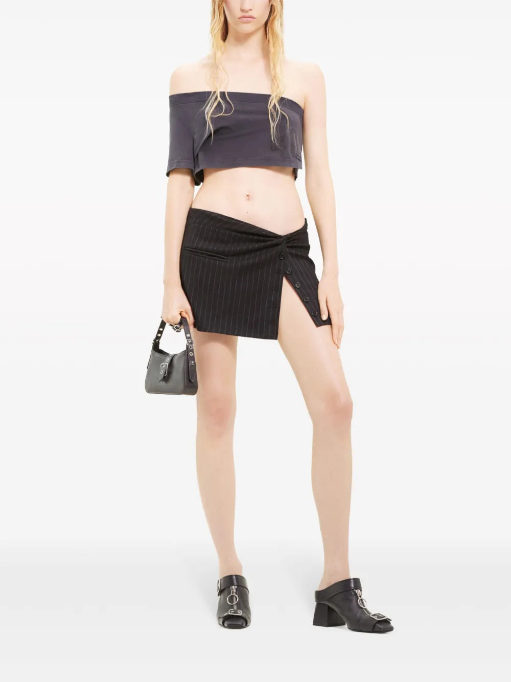 Twist-Detailing Pinstripe Miniskirt