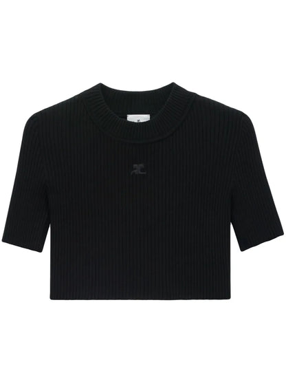 Cropped Ribbed-Knit T-Shirt