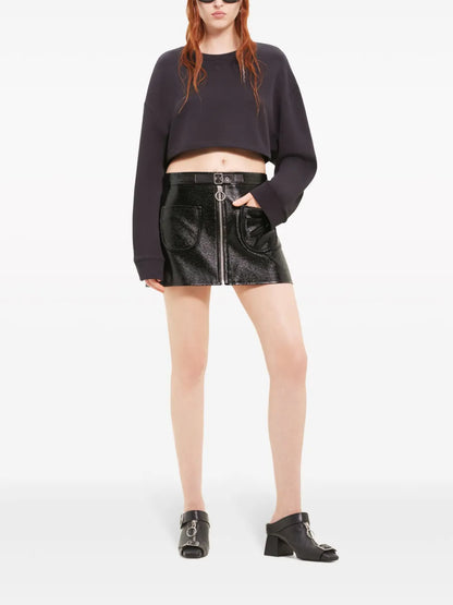 Buckle-Strap Crinkled Miniskirt