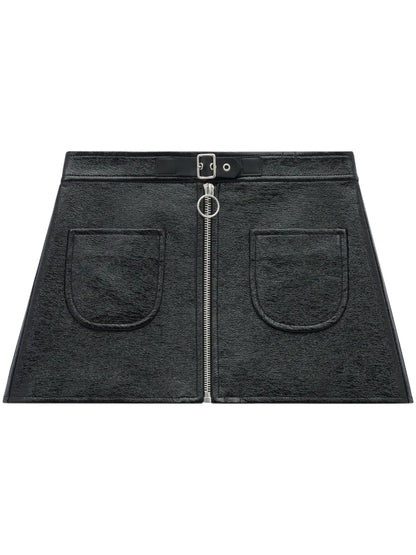 Buckle-Strap Crinkled Miniskirt