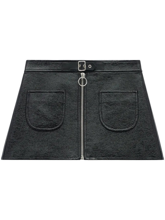 Buckle-Strap Crinkled Miniskirt