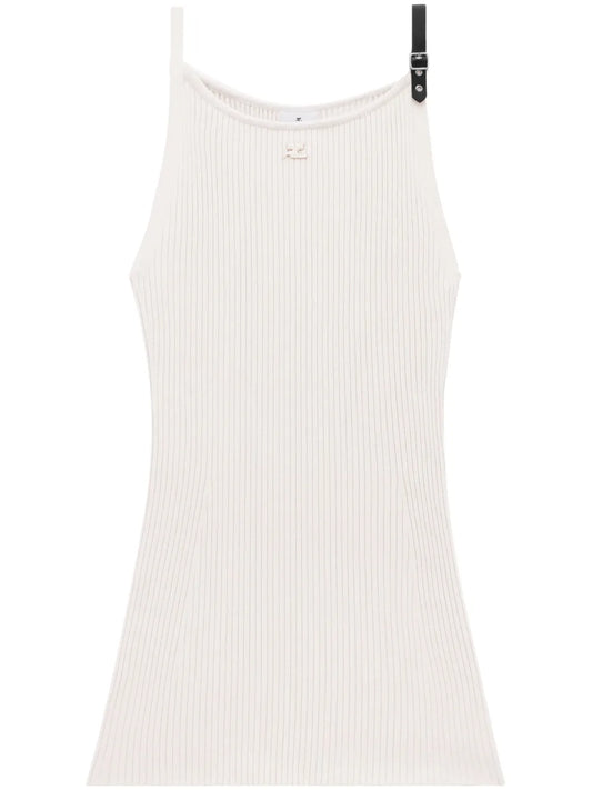 Buckle-Strap Ribbed-Knit Dress