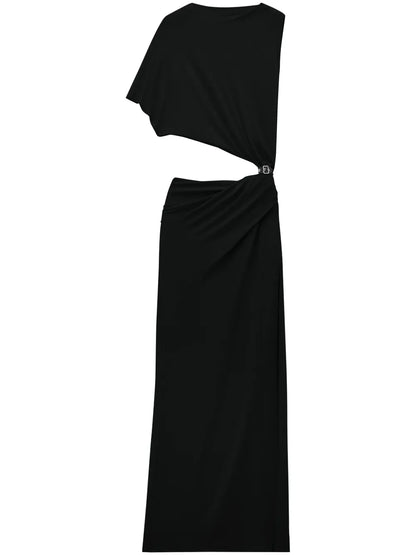 Asymmetric Crepe Maxi Dress