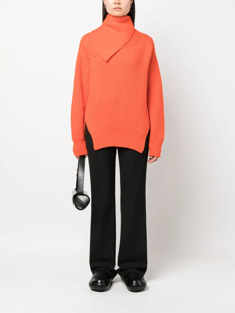 Foldover-Neck Ribbed Wool Jumper