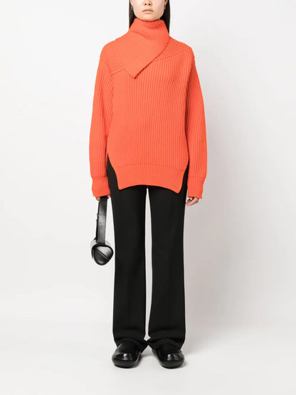 Foldover-Neck Ribbed Wool Jumper