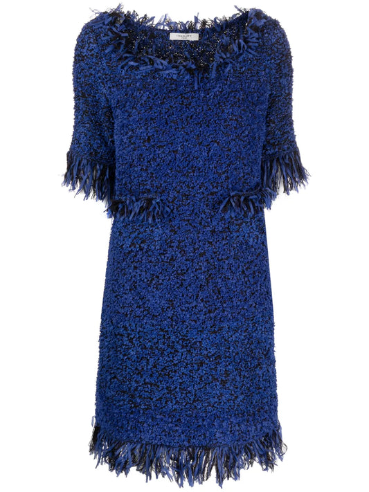 Fringe-Trim Three-Quarter Sleeve Dress