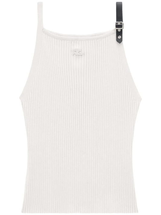 Buckle-Detail Ribbed Tank Top