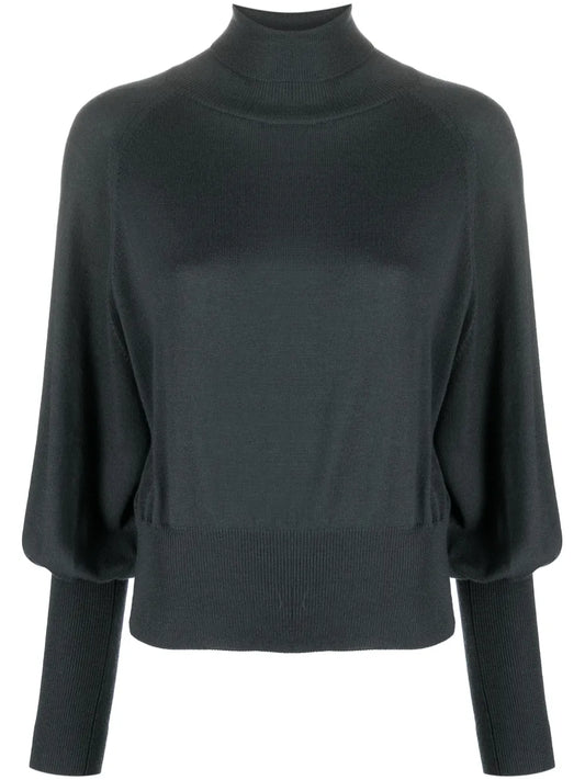 Bishop-Sleeved Fine-Knit Jumper