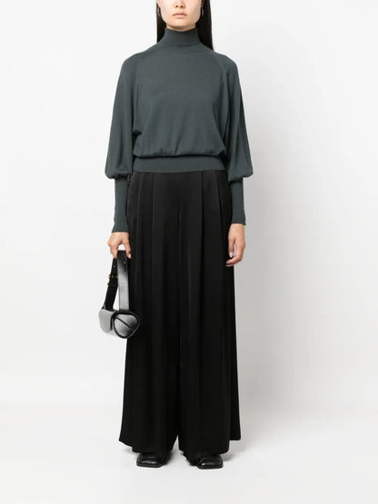 Bishop-Sleeved Fine-Knit Jumper