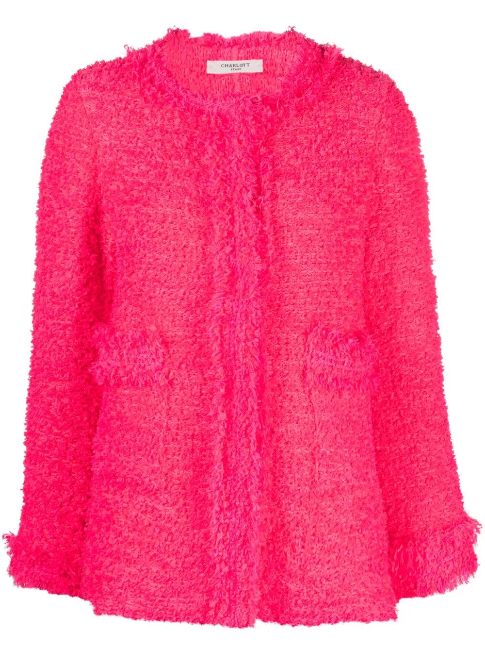 Round-Neck Frayed Tweed Jacket