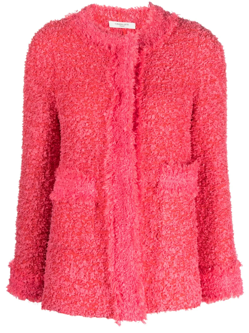 Round-Neck Frayed Tweed Jacket