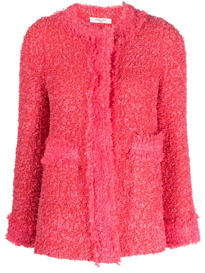 Round-Neck Frayed Tweed Jacket
