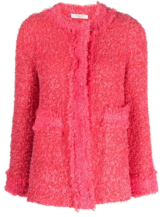 Round-Neck Frayed Tweed Jacket