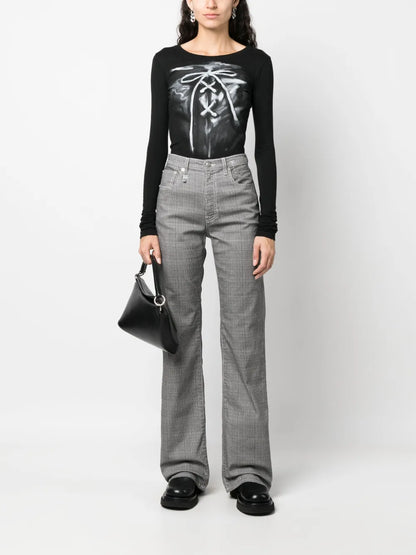 Jane Jean Plaid Straight-Flared Jeans