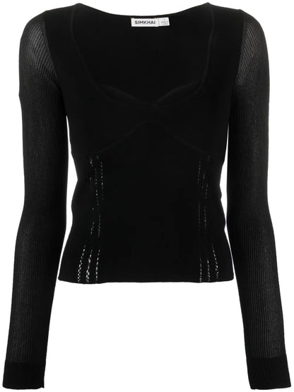 Sweetheart-Neck Fine-Knit Top