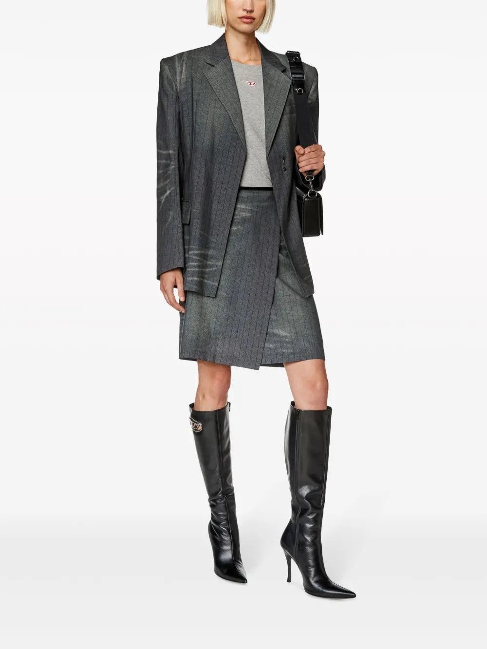 O-Kessy Pinstripe-Pattern Wrap Skirt