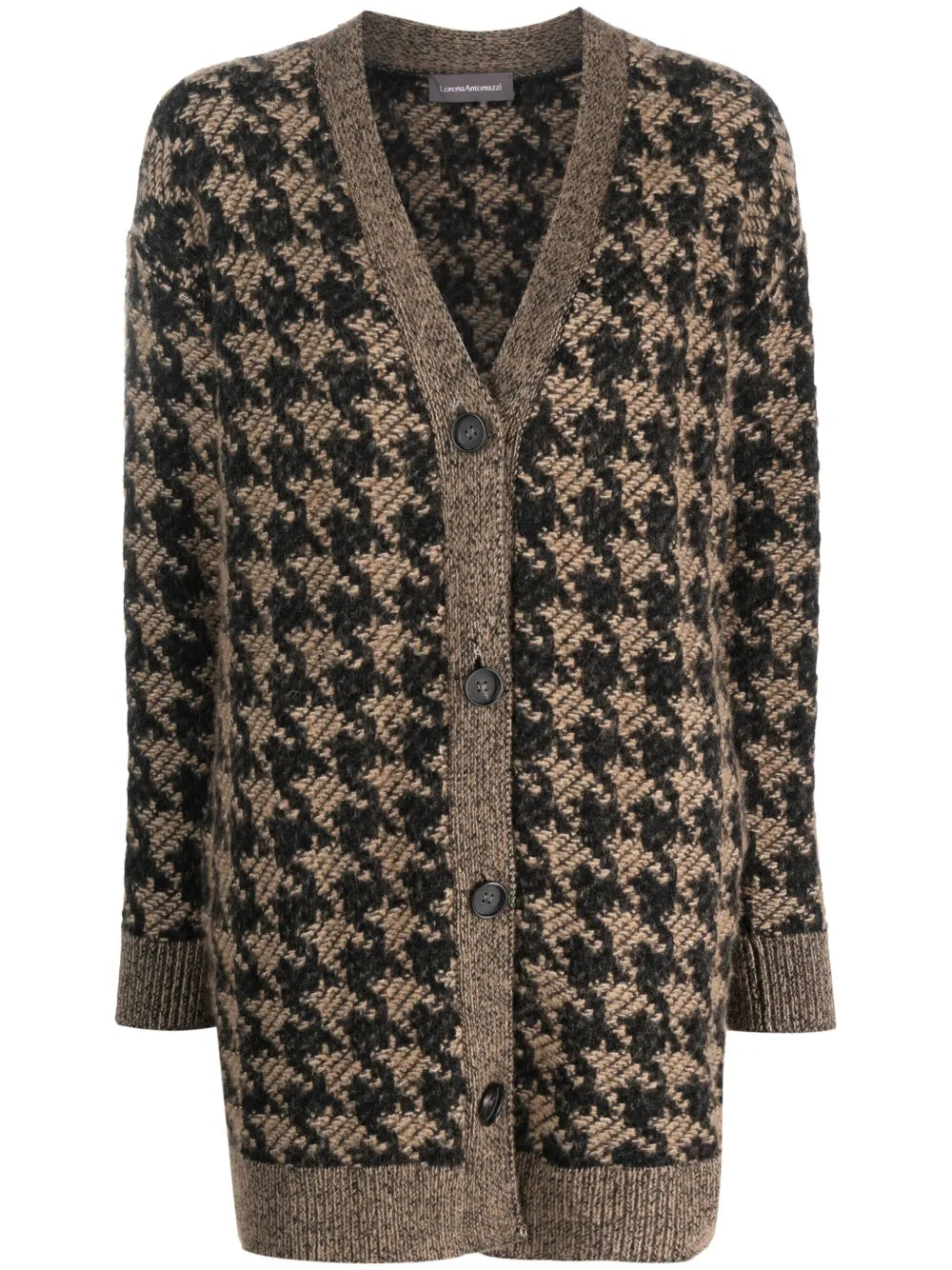Houndstooth-Pattern Knitted Cardigan
