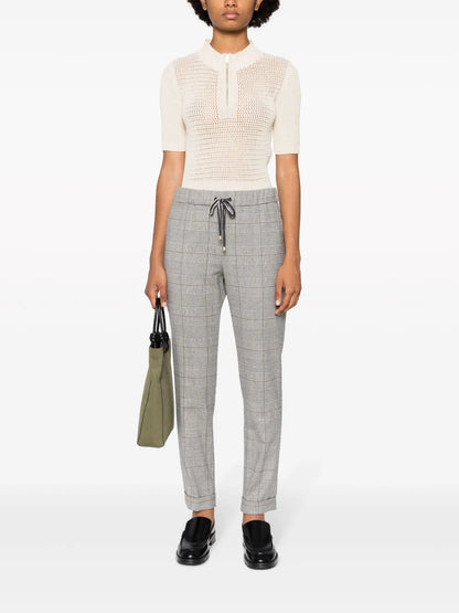 Plaid-Check Pattern Tapered-Leg Trousers