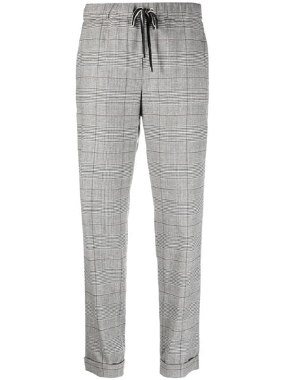 Plaid-Check Pattern Tapered-Leg Trousers