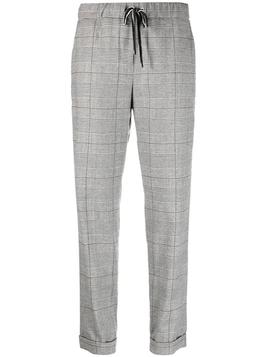 Plaid-Check Pattern Tapered-Leg Trousers