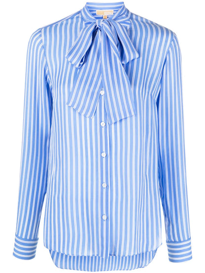 Striped Pussy-Bow Shirt