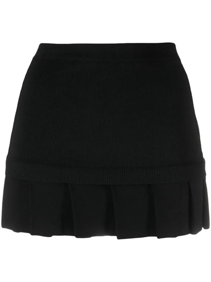 Pleated-Hem Knitted Miniskirt